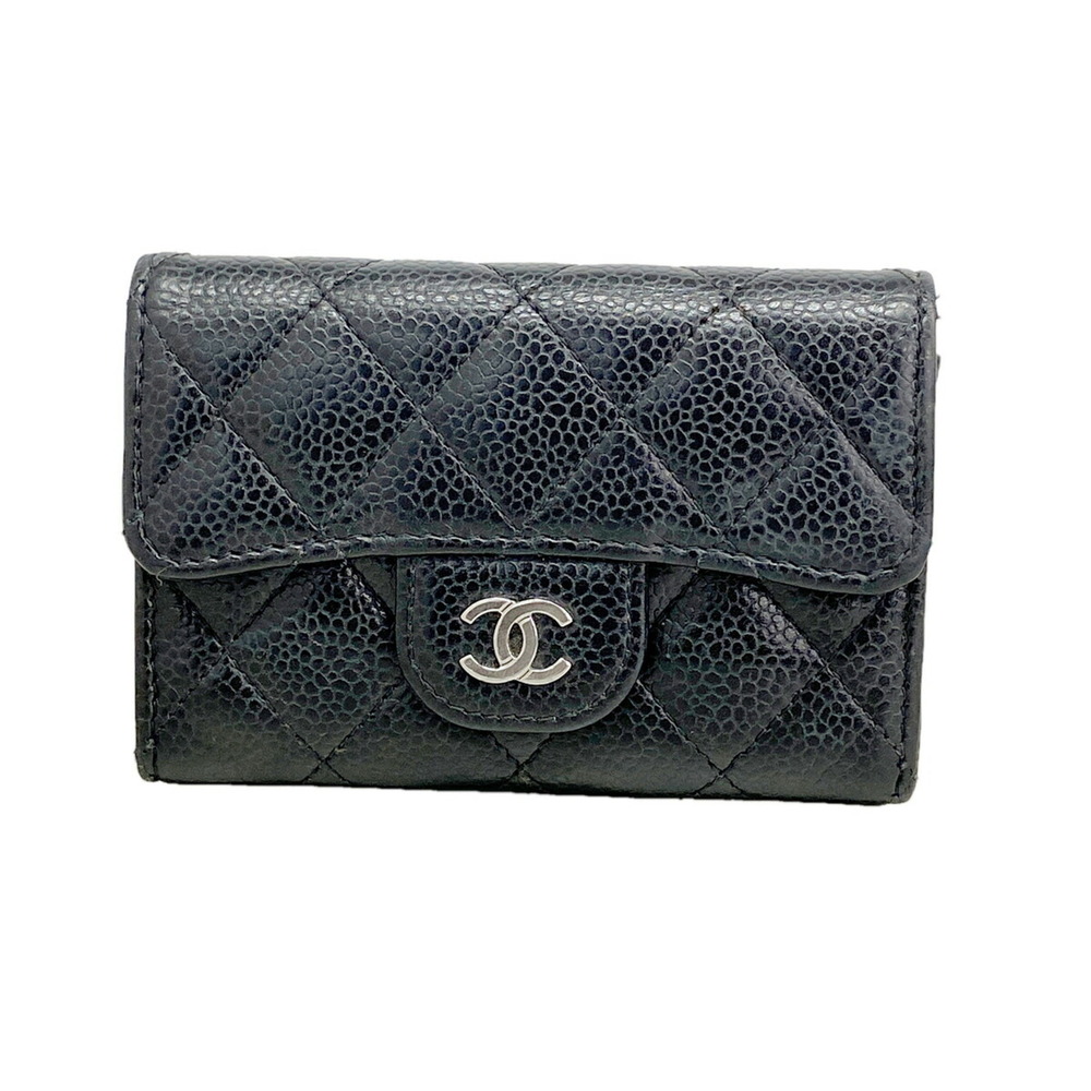 Chanel business card holder/card case, Matelassé caviar leather, black, for w...